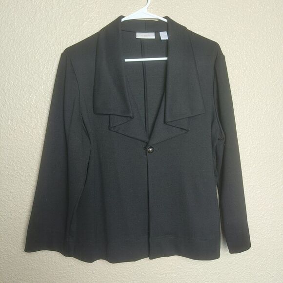 Chico's Women's Size 2 One Button Blazer Office Black Long‎ Sleeve Cotton Blend - Picture 1 of 8